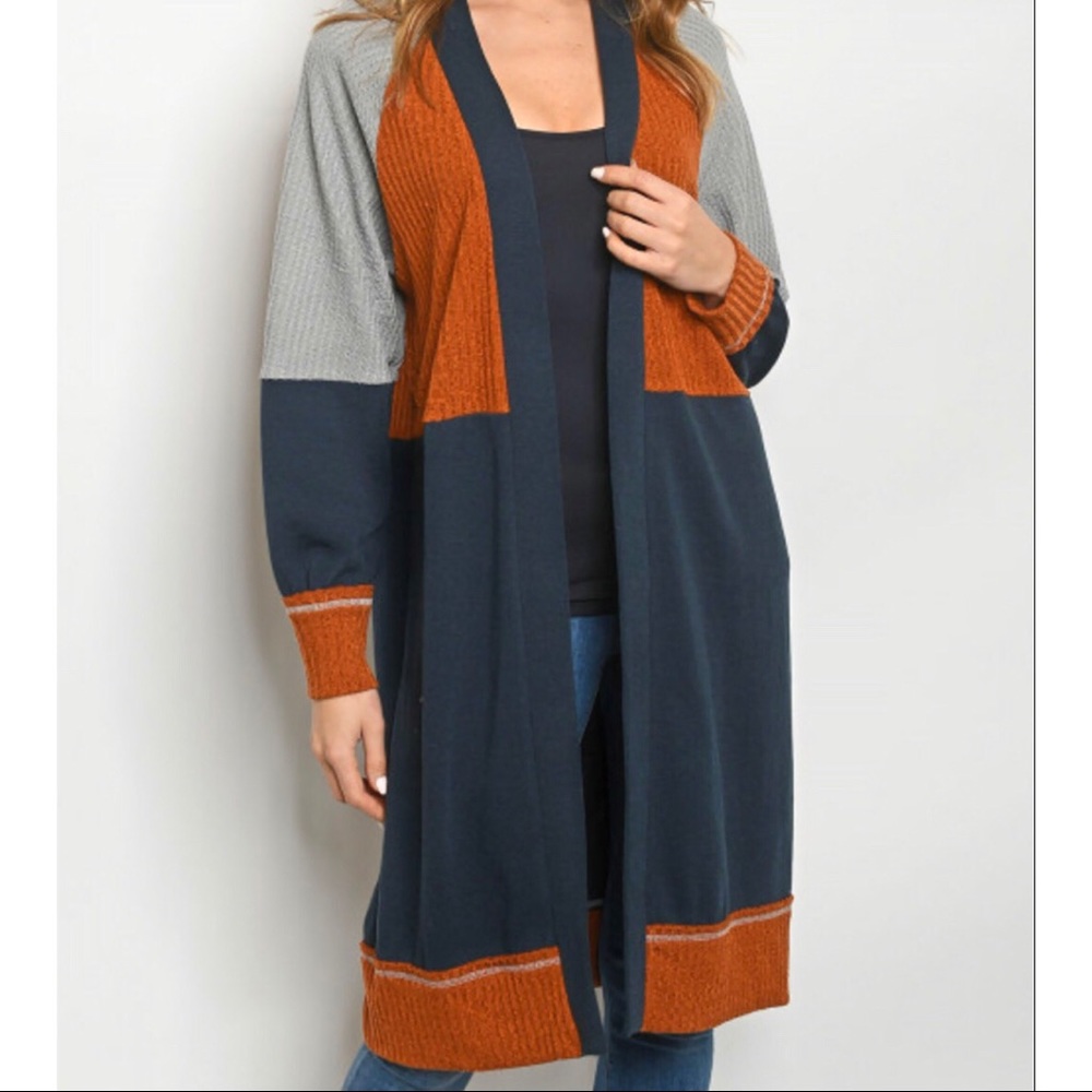 FREE AS A BIRD navy color block duster cardigan - Picture 3 of 12
